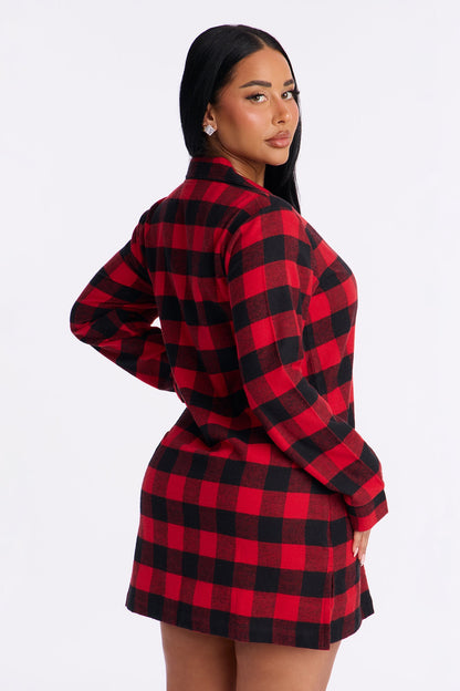 So Chill Flannel Long Sleeve PJ Sleep Shirt - Red/Black
