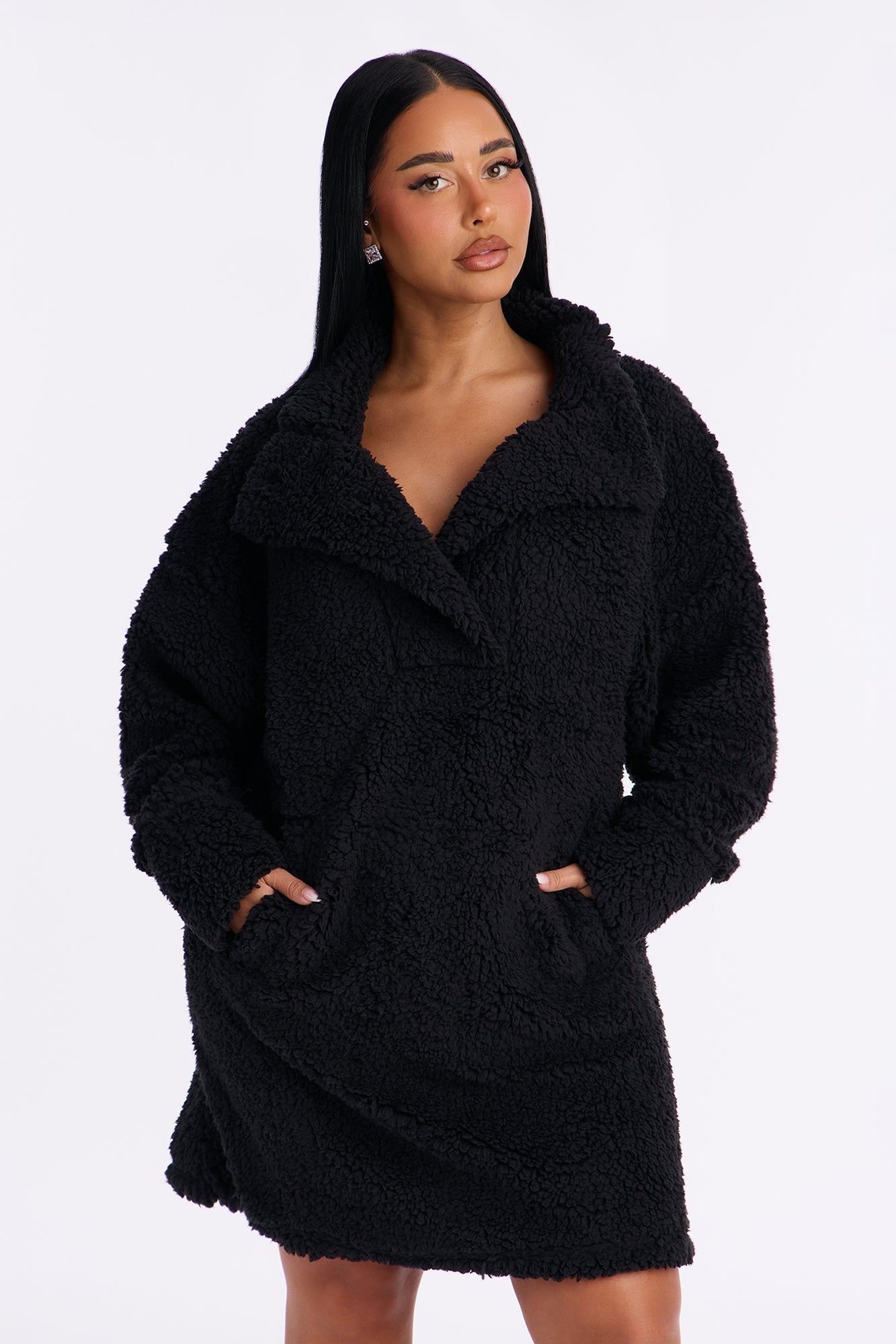Cozy Hugs Sherpa Oversized Pullover PJ Robe - Black