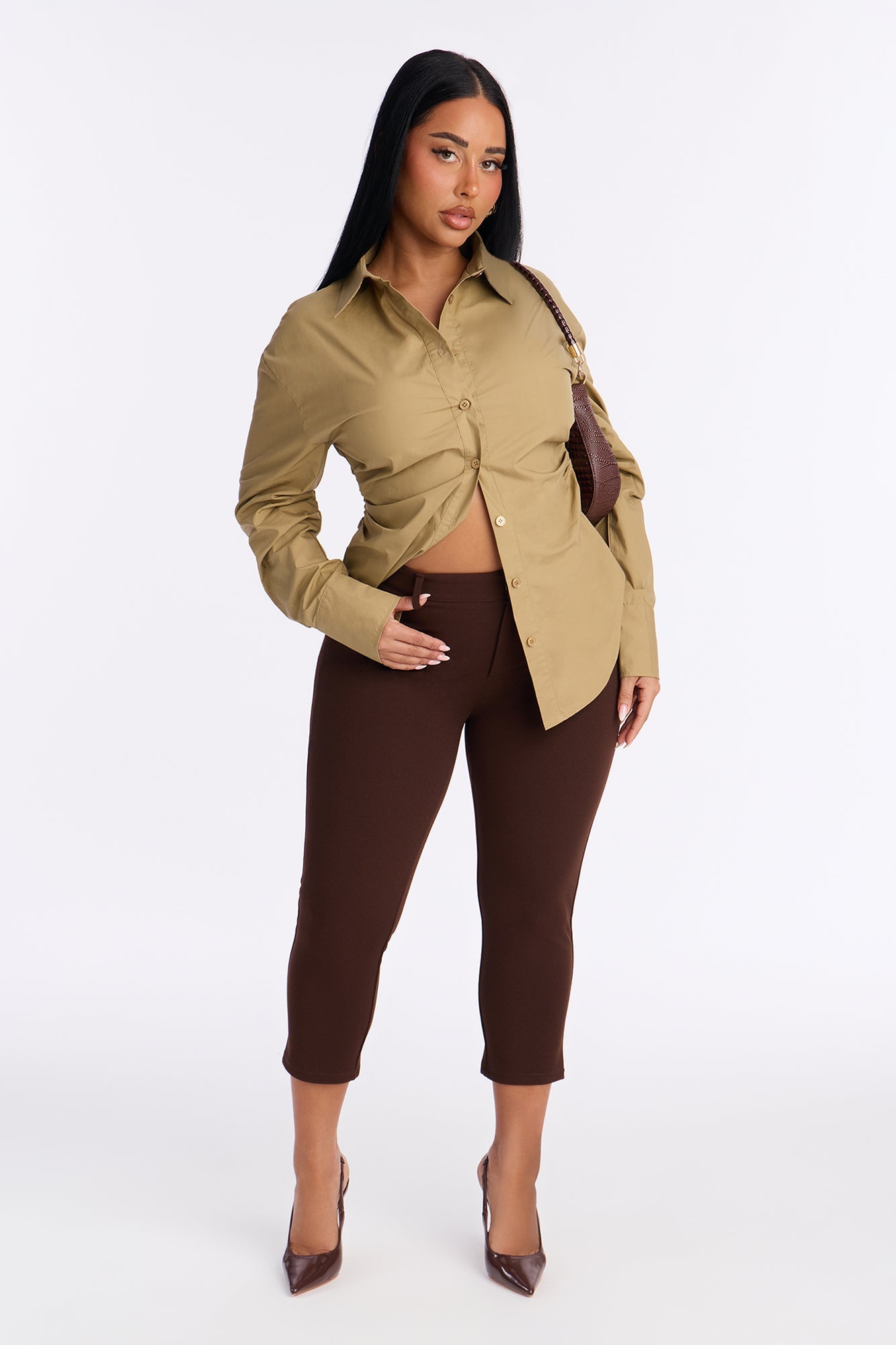 Under One Condition Crepe Capri Pant - Chocolate