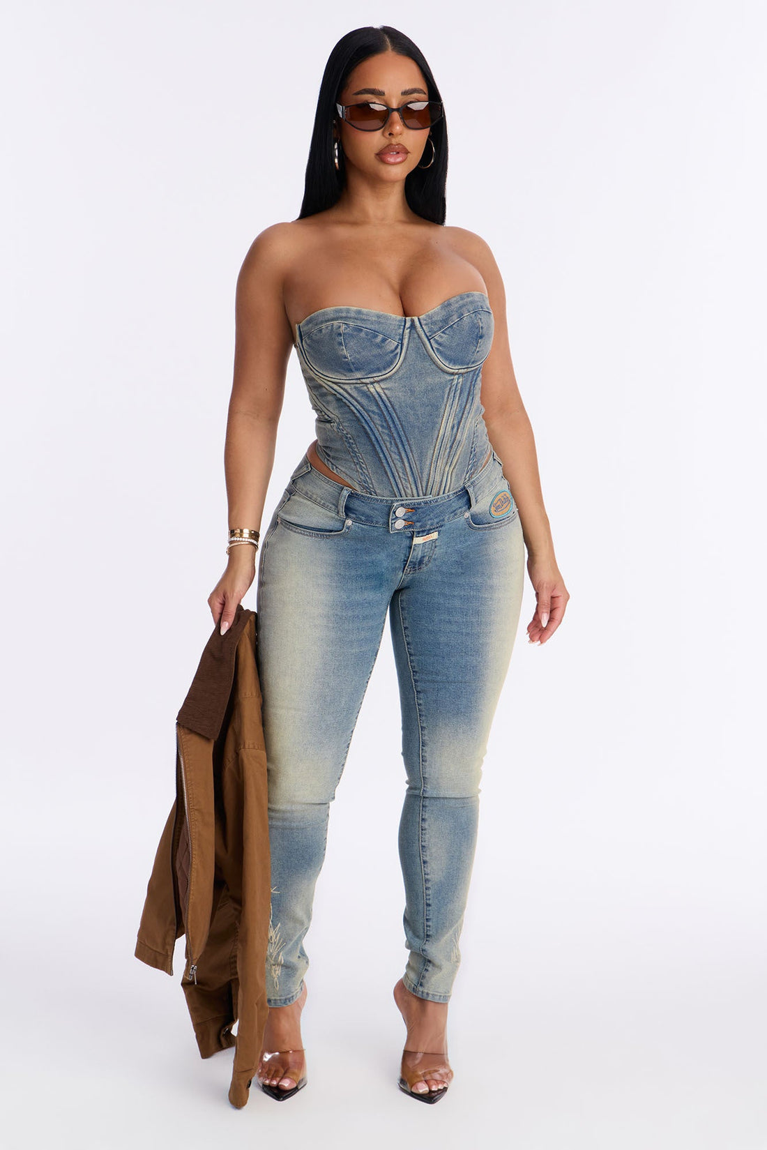 Von Dutch Low Rise Logo Skinny Jeans - Medium Wash