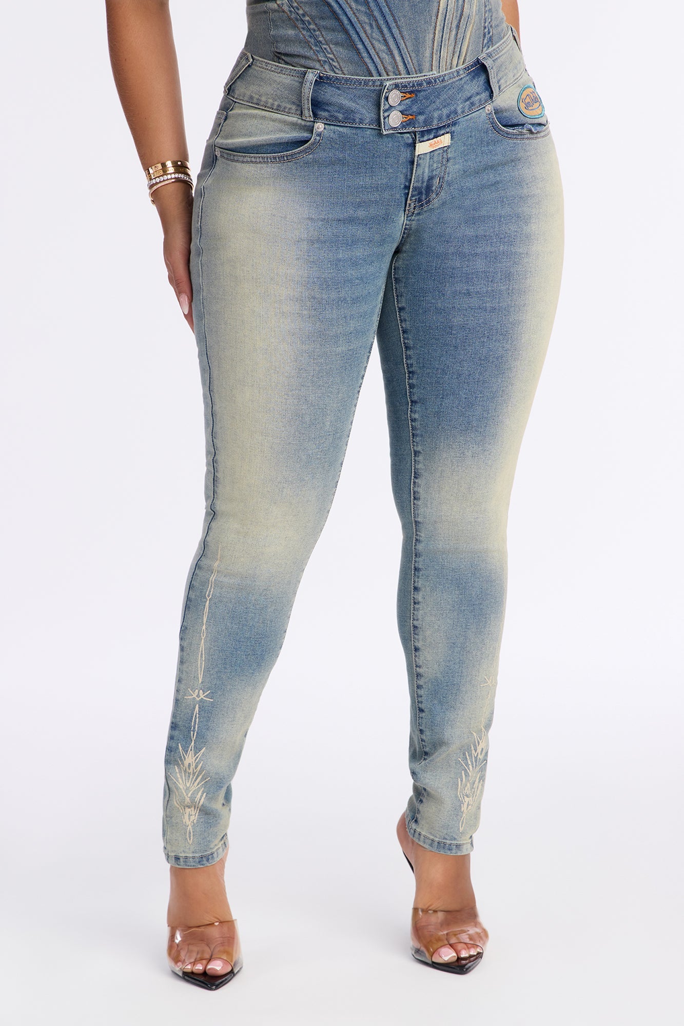 Von Dutch Low Rise Logo Skinny Jeans - Medium Wash