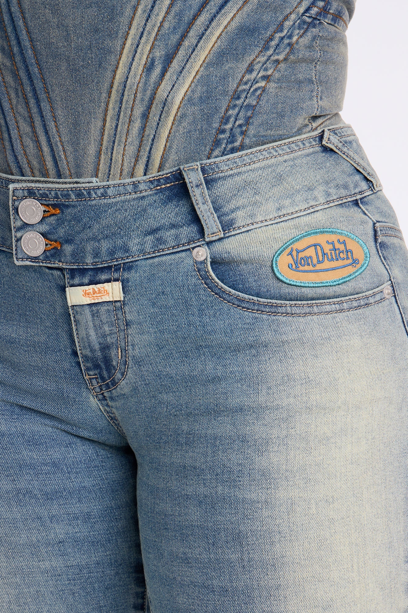 Von Dutch Low Rise Logo Skinny Jeans - Medium Wash