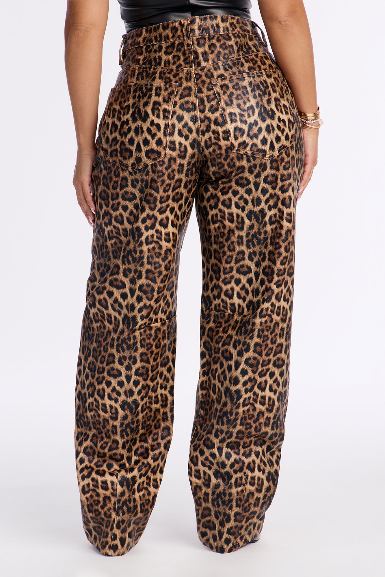 Wild Child Coated Leopard Barrel Leg Pant 32″ - Leopard