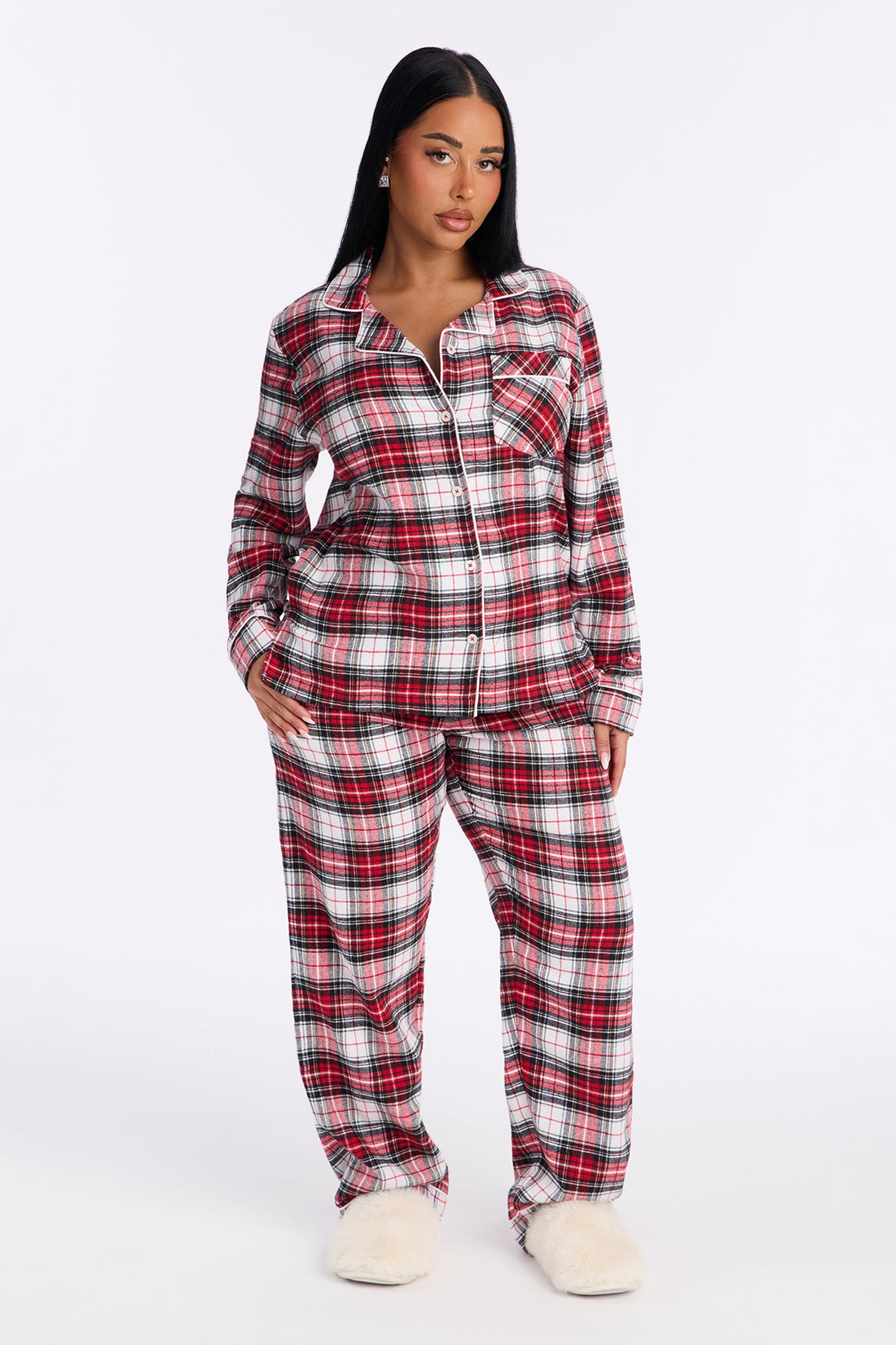 So Chill Flannel Long Sleeve PJ Pant Set - Red/combo