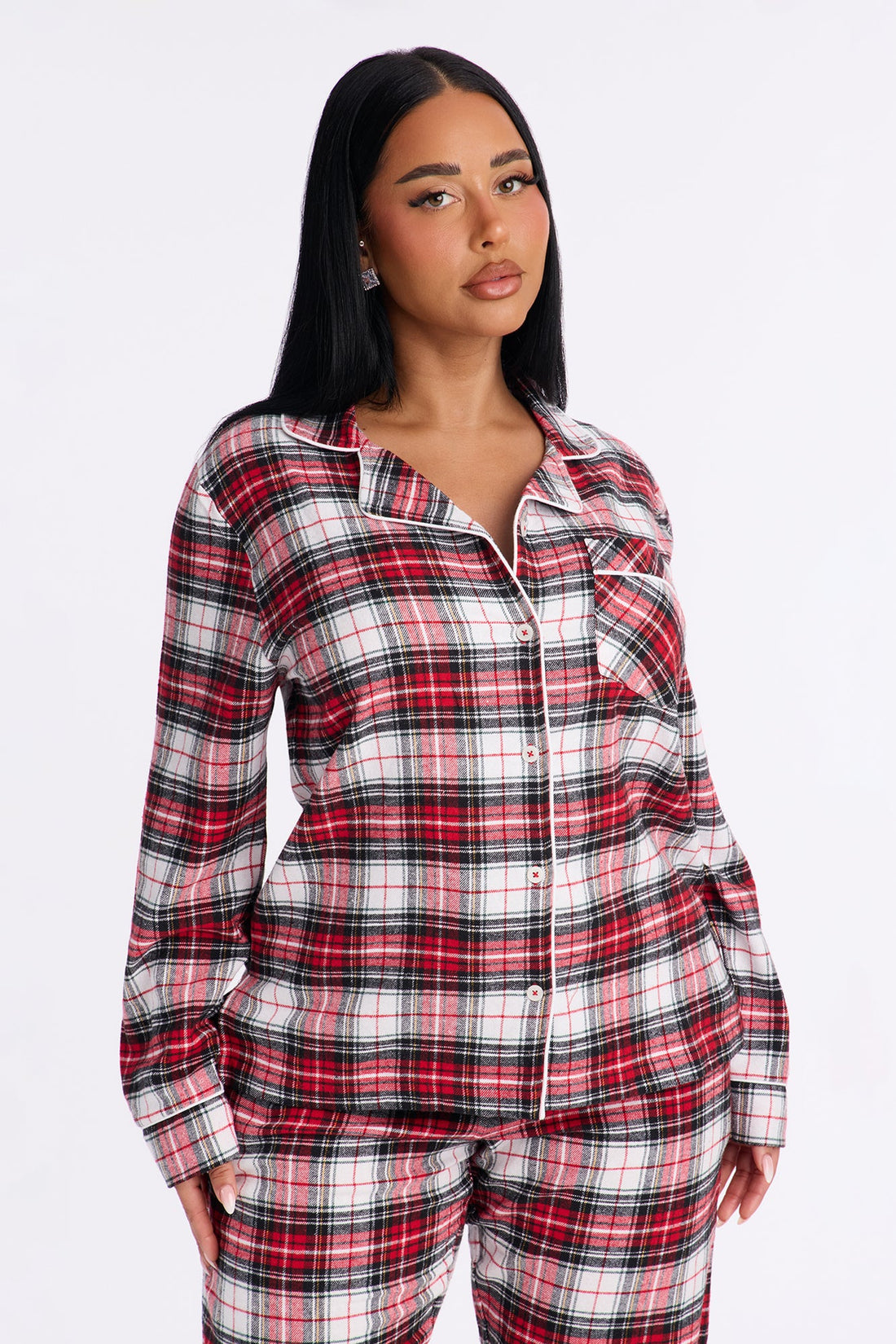So Chill Flannel Long Sleeve PJ Pant Set - Red/combo