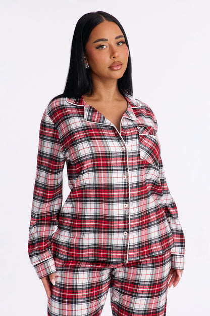 So Chill Flannel Long Sleeve PJ Pant Set - Red/combo