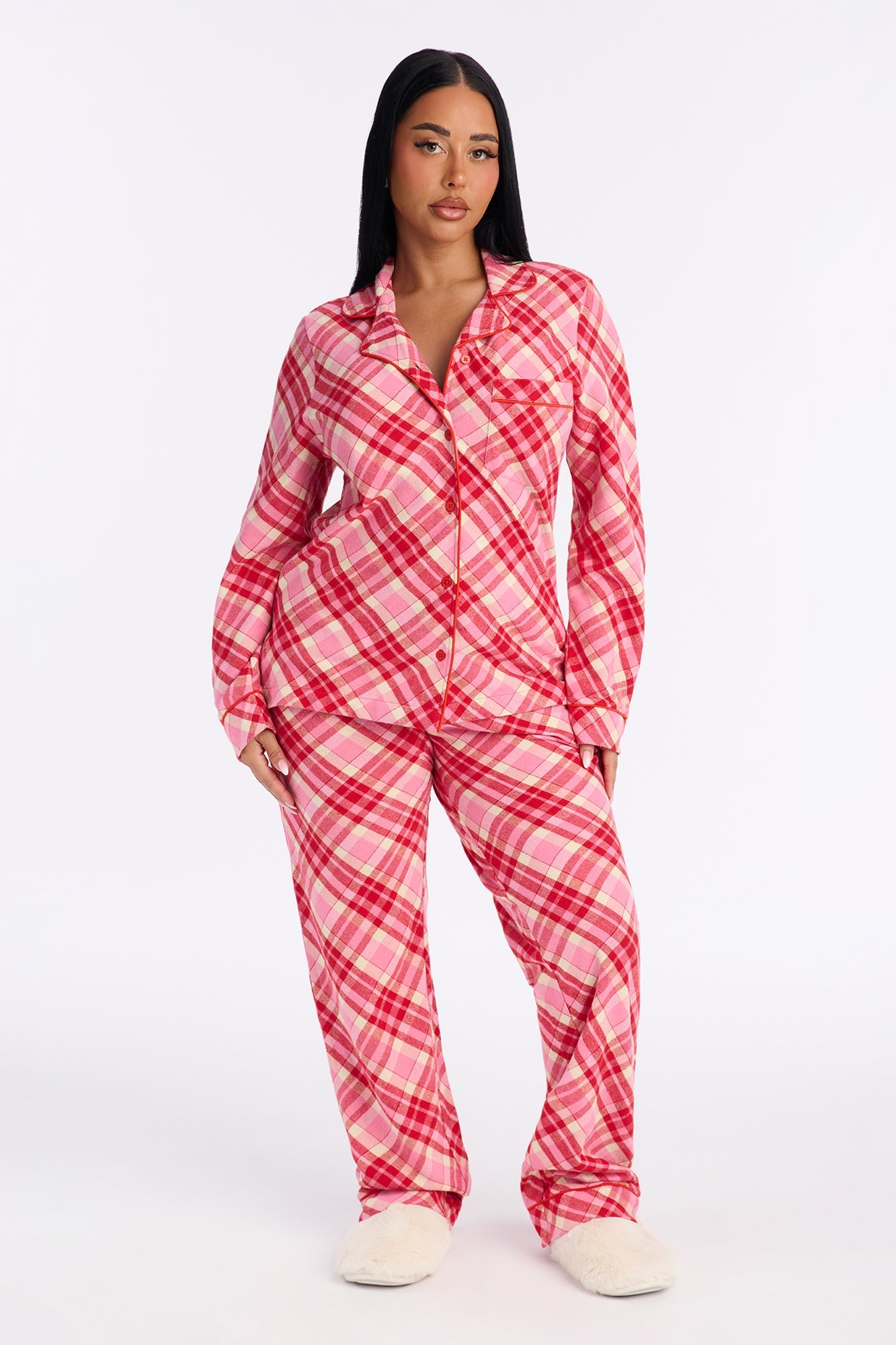 So Chill Flannel Long Sleeve PJ Pant Set - Pink/combo