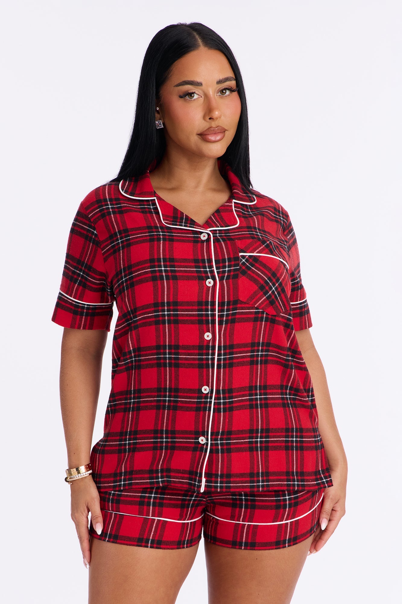 So Chill Flannel Short Sleeve PJ Short Set - Red