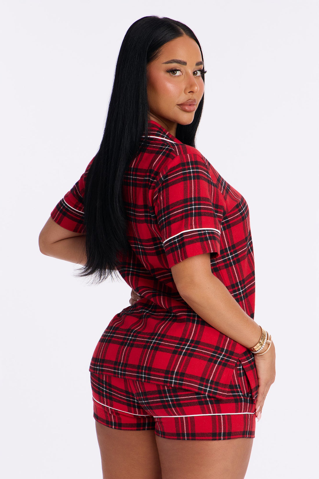 So Chill Flannel Short Sleeve PJ Short Set - Red