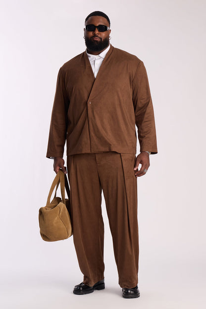 New Money Suede Pleated Trouser - Brown