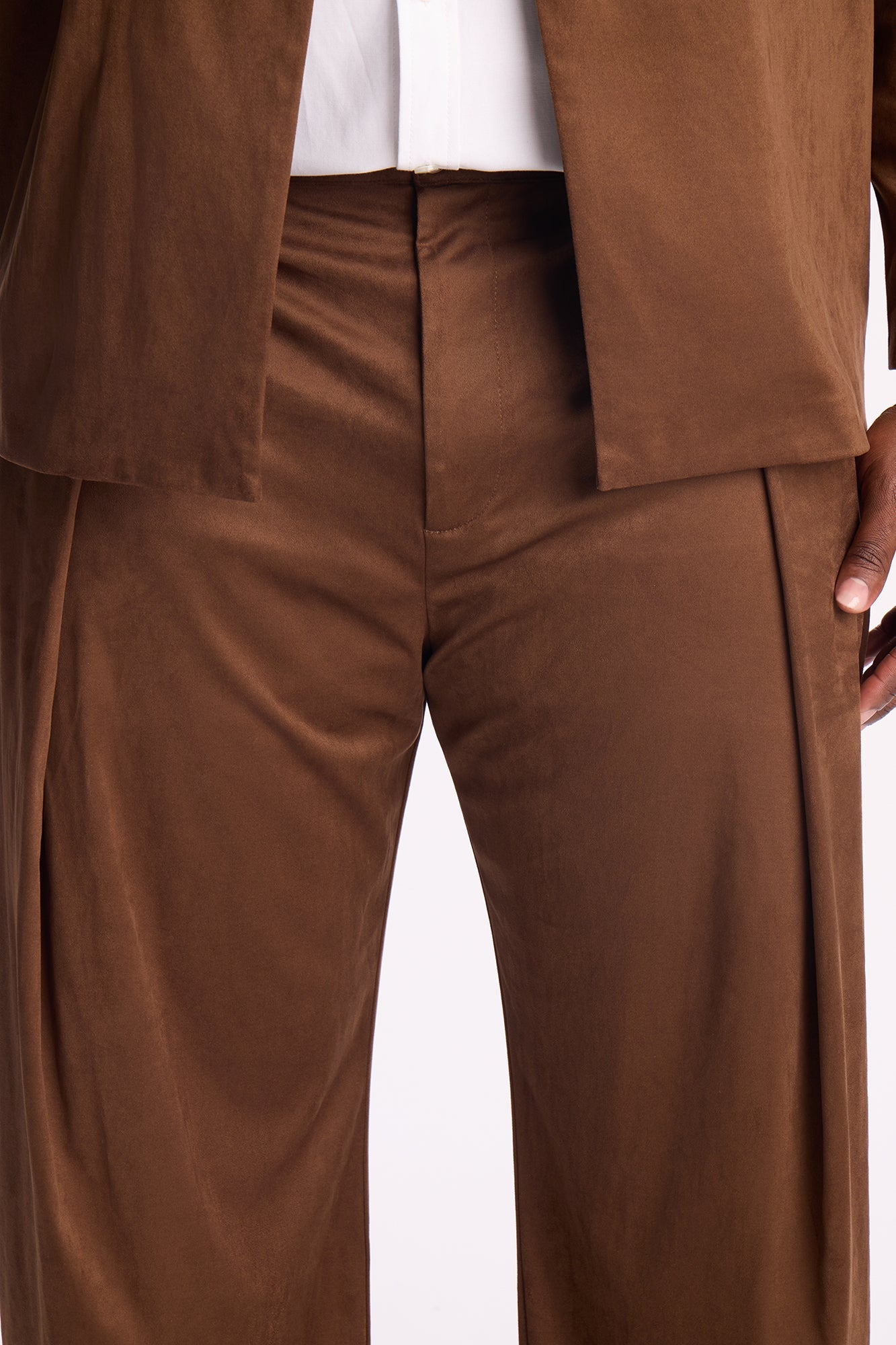 New Money Suede Pleated Trouser - Brown