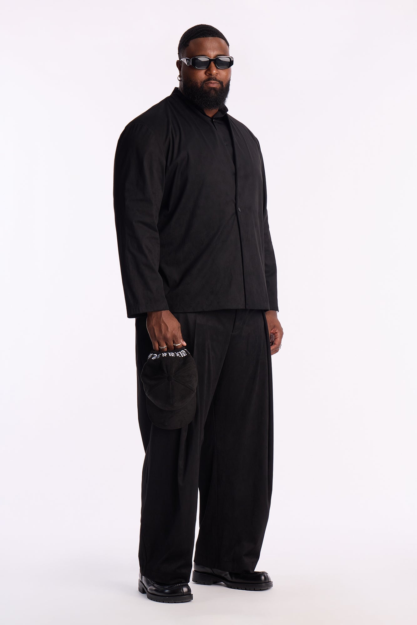 New Money Suede Pleated Trouser - Black