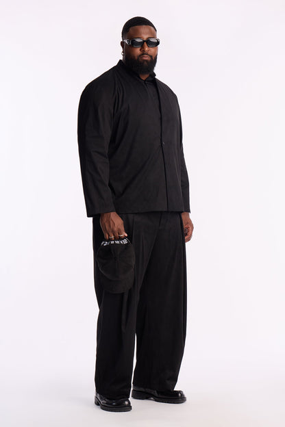 New Money Suede Pleated Trouser - Black