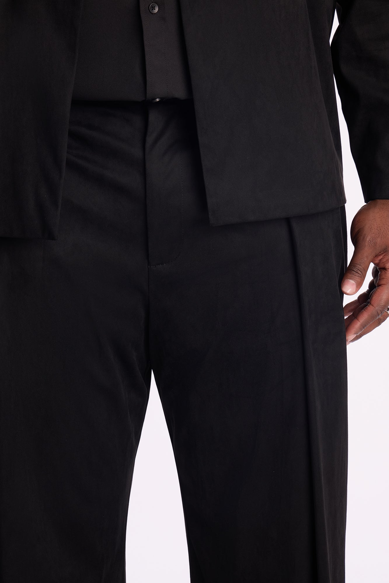 New Money Suede Pleated Trouser - Black