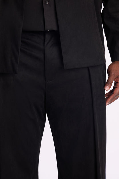 New Money Suede Pleated Trouser - Black