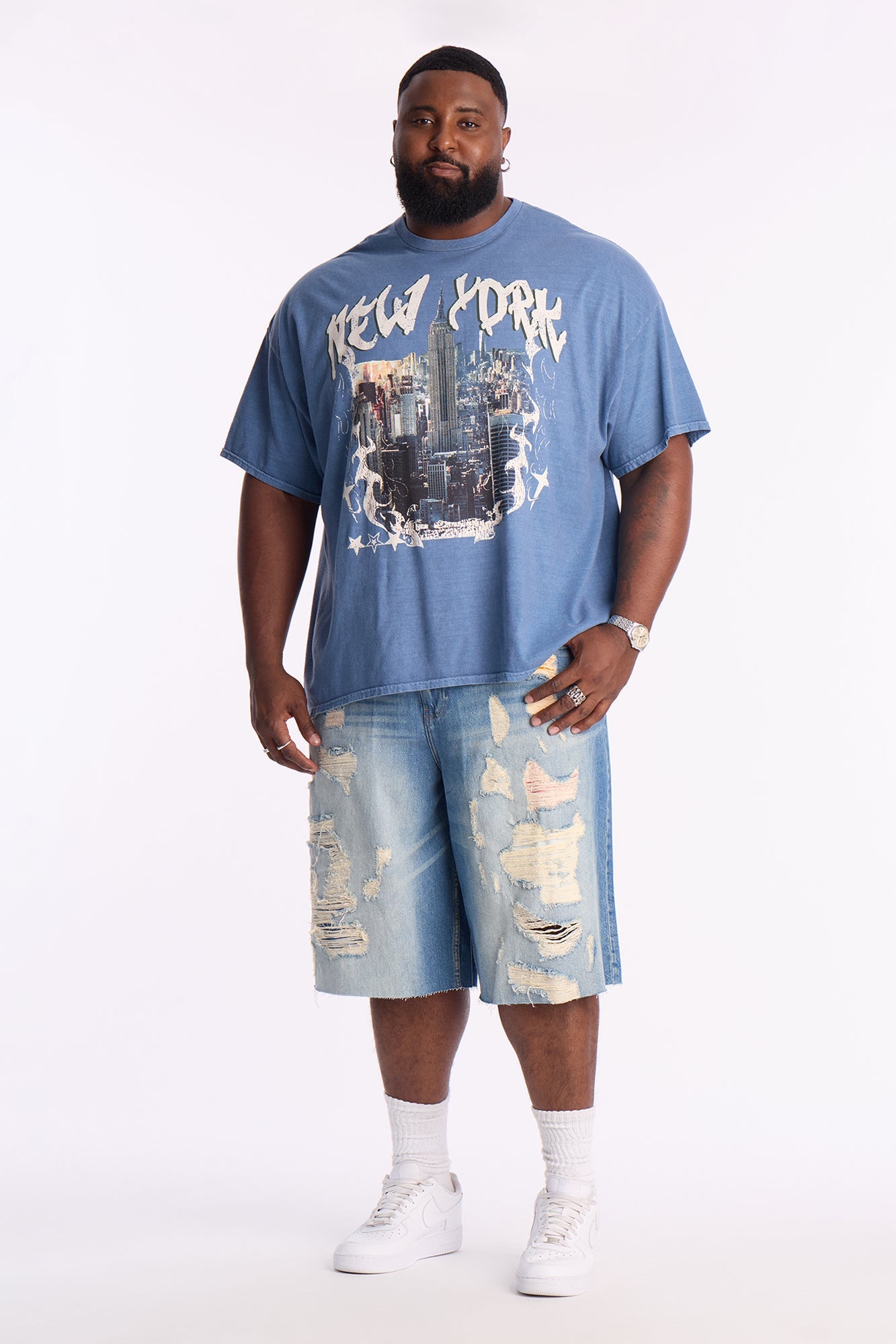 New York Skyscrapers Oversized Short Sleeve Tee - Indigo