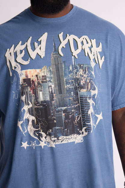 New York Skyscrapers Oversized Short Sleeve Tee - Indigo