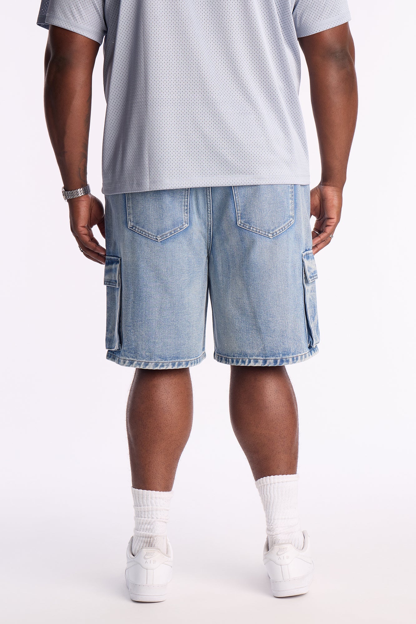 Relaxed Catch Me Camping Paneled Denim Cargo Short - Light Blue Wash