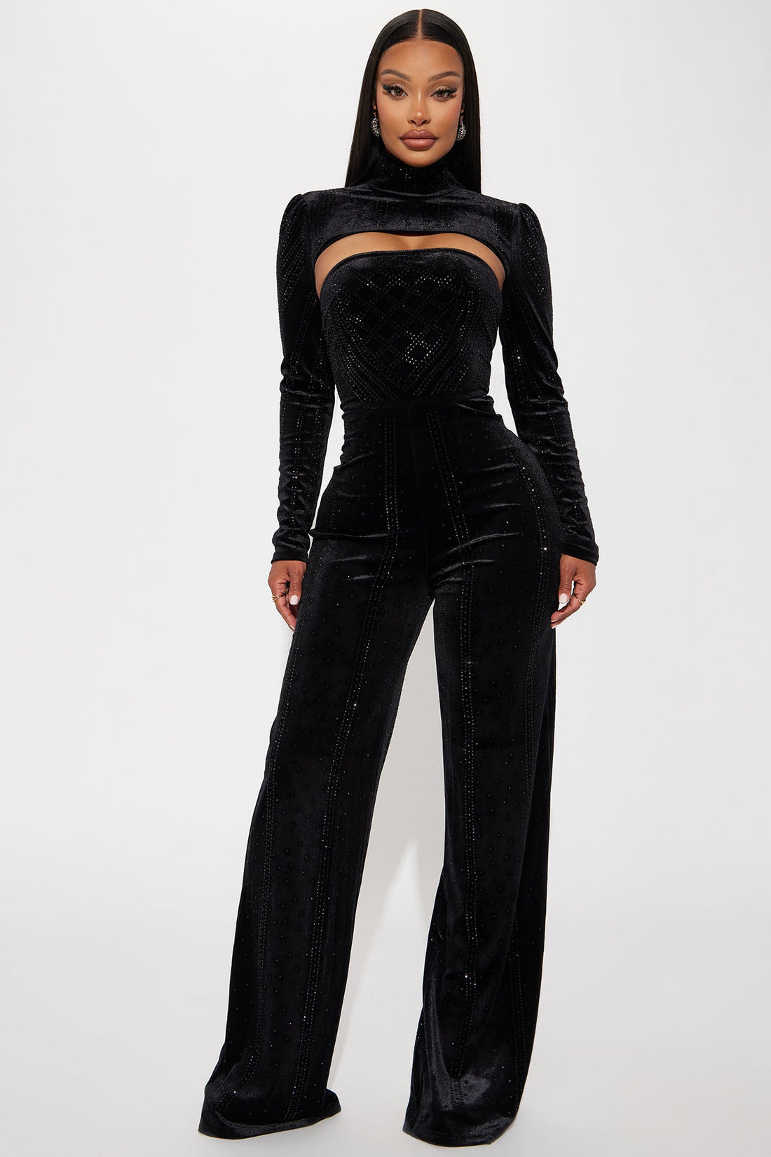 Dark Angel Embellished Jumpsuit Set - Black
