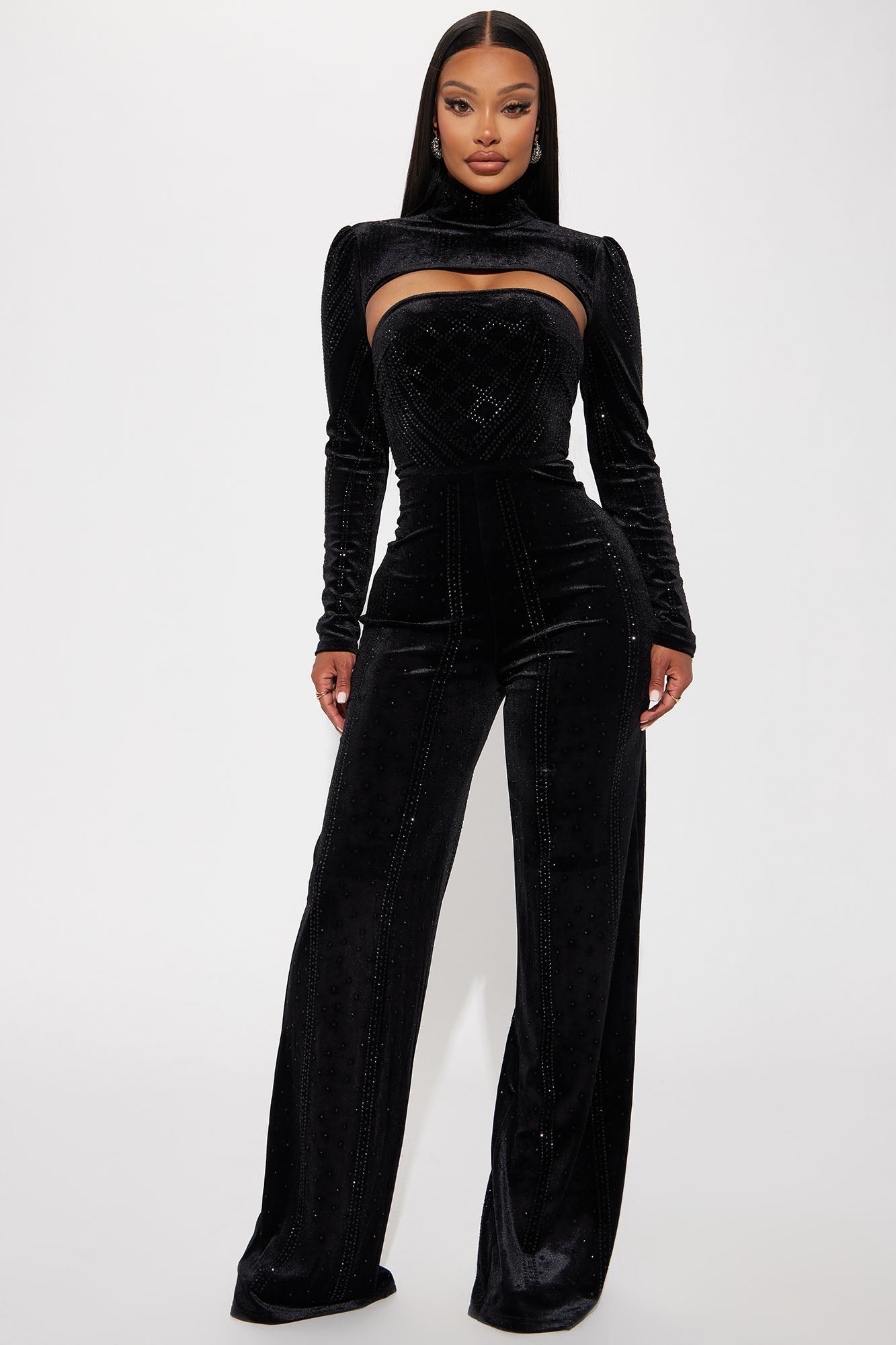 Dark Angel Embellished Jumpsuit Set - Black
