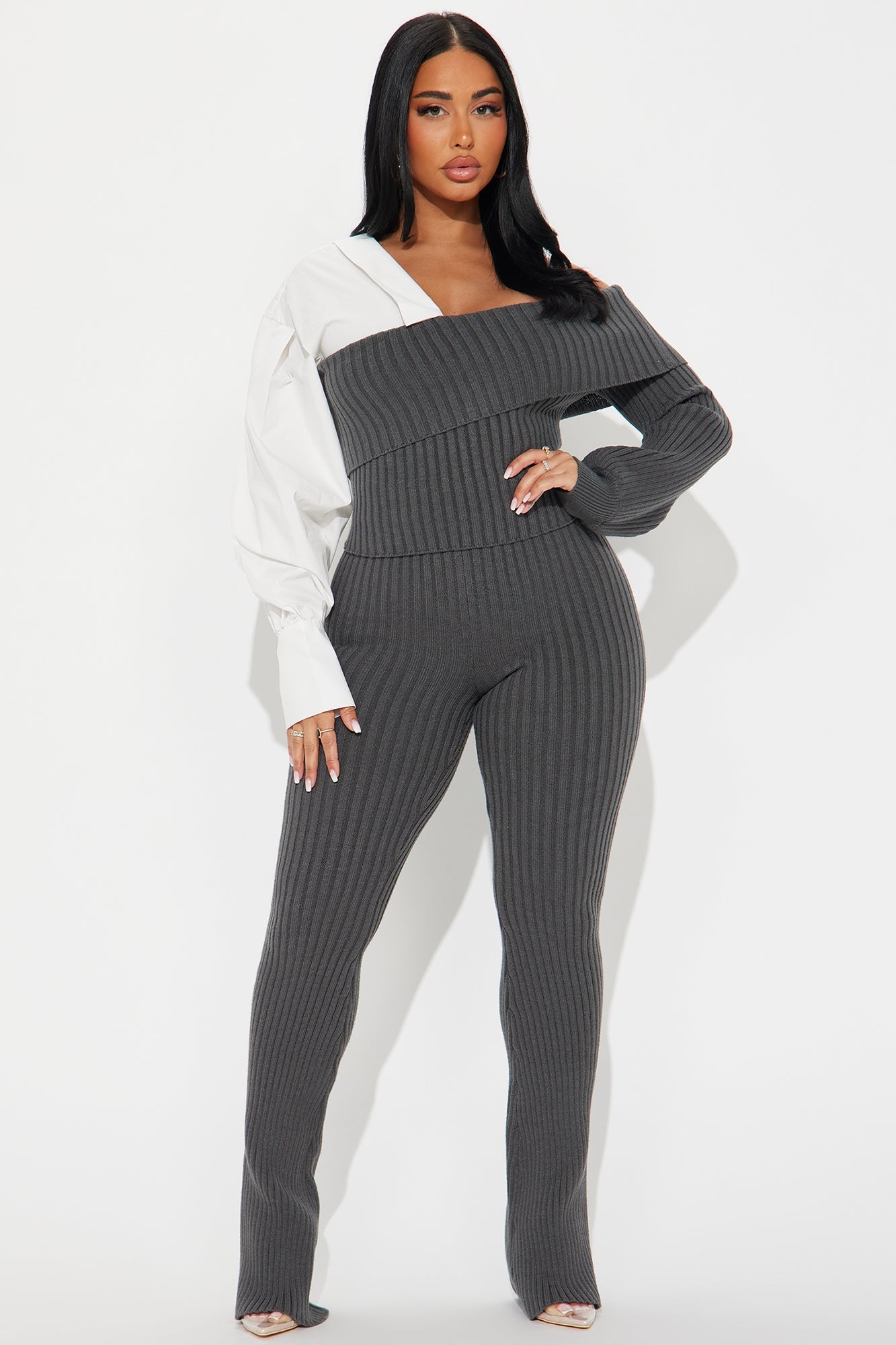 French Breeze Sweater Pant Set - Charcoal/combo