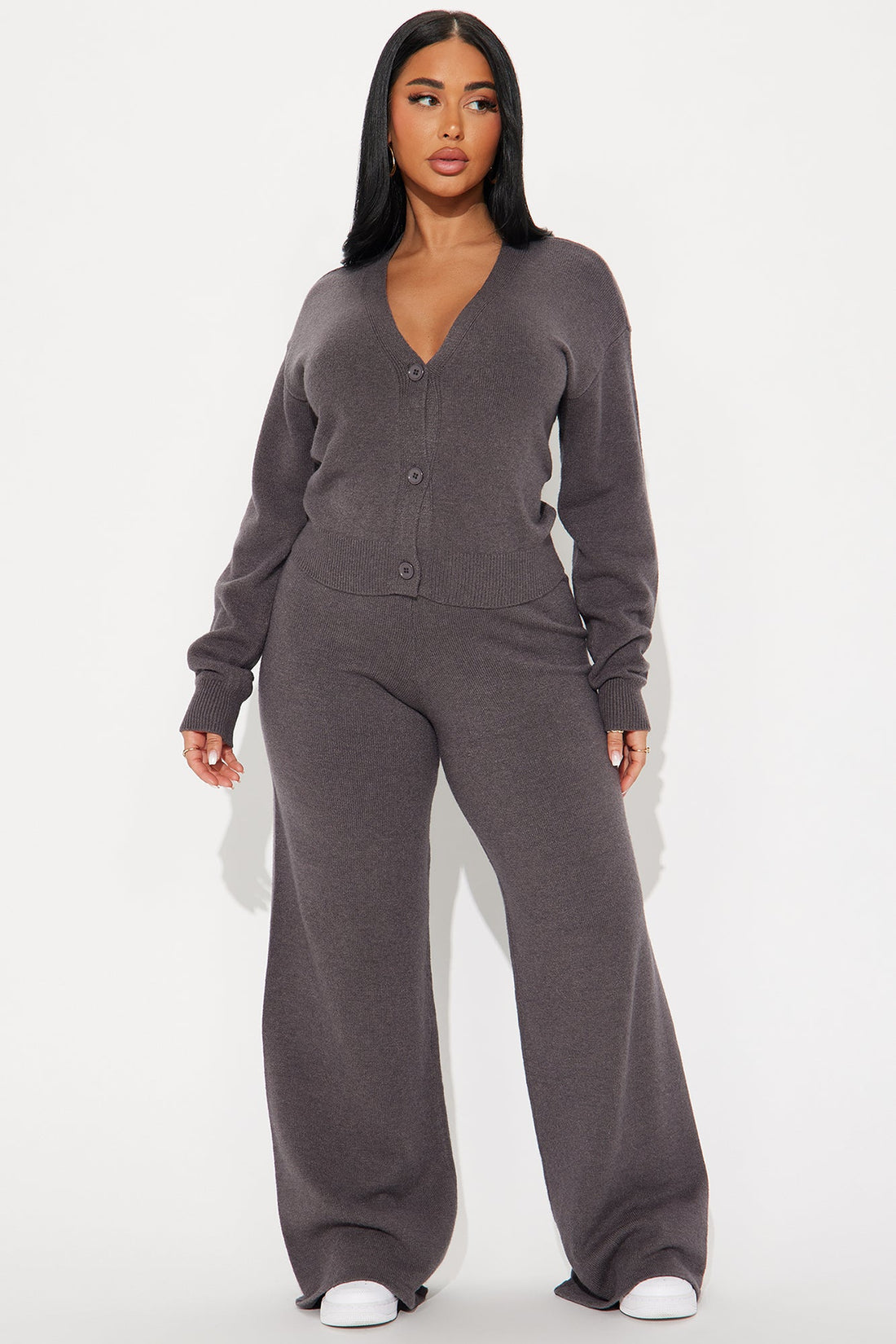 Without A Care Sweater Cardigan Pant Set - Charcoal