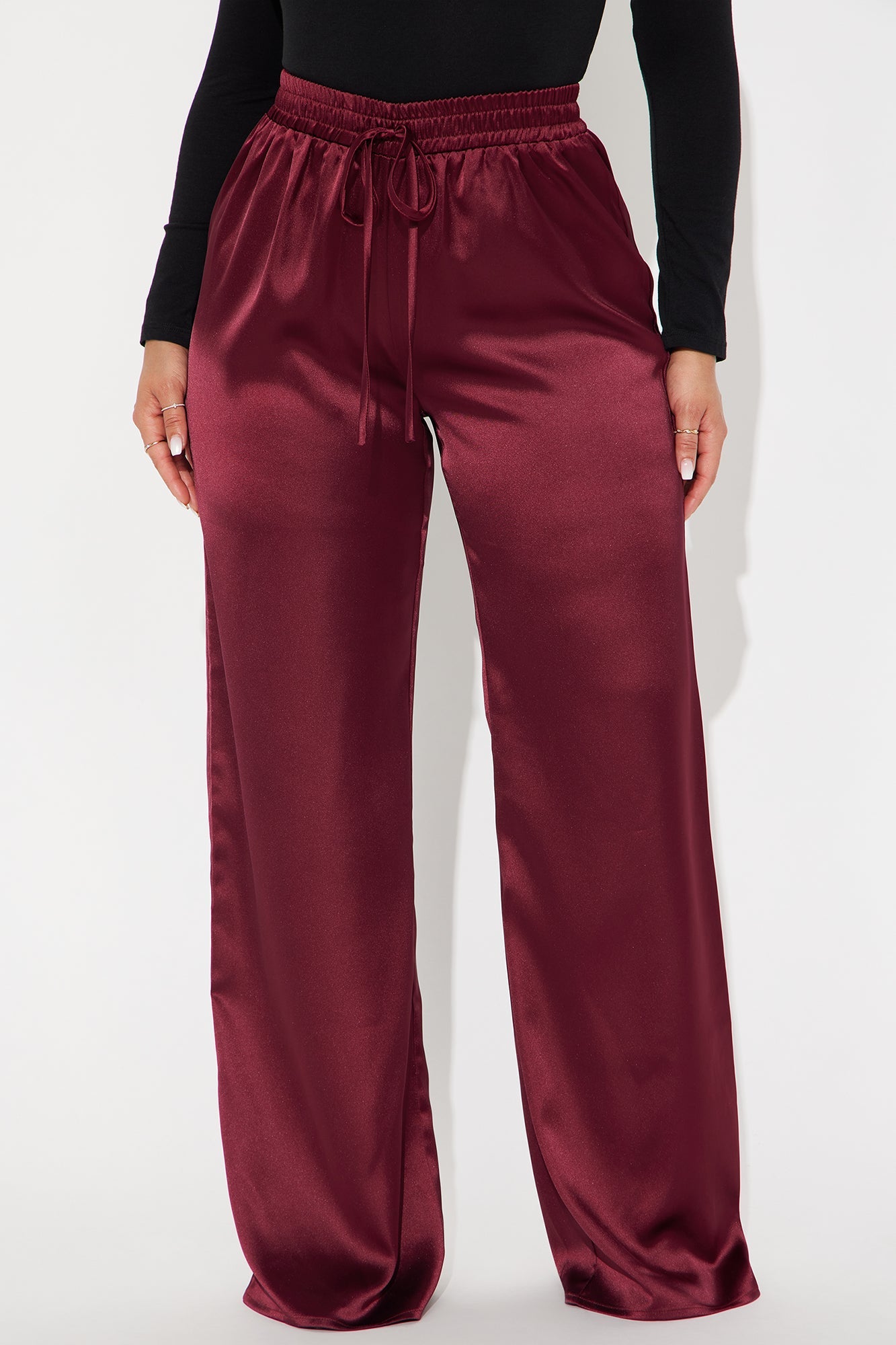 Elevate You Satin Pant - Burgundy
