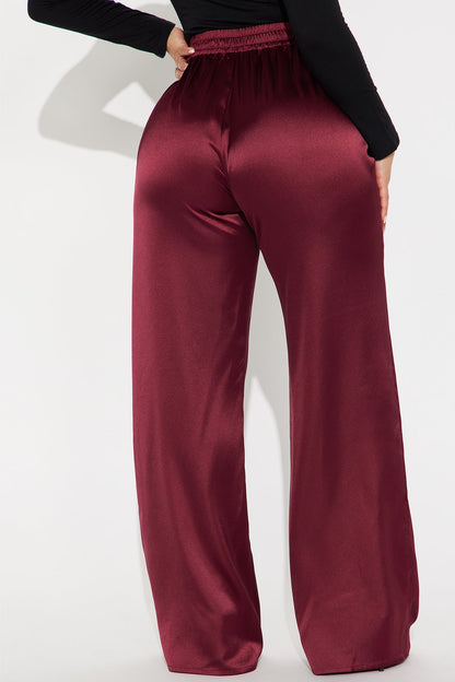 Elevate You Satin Pant - Burgundy