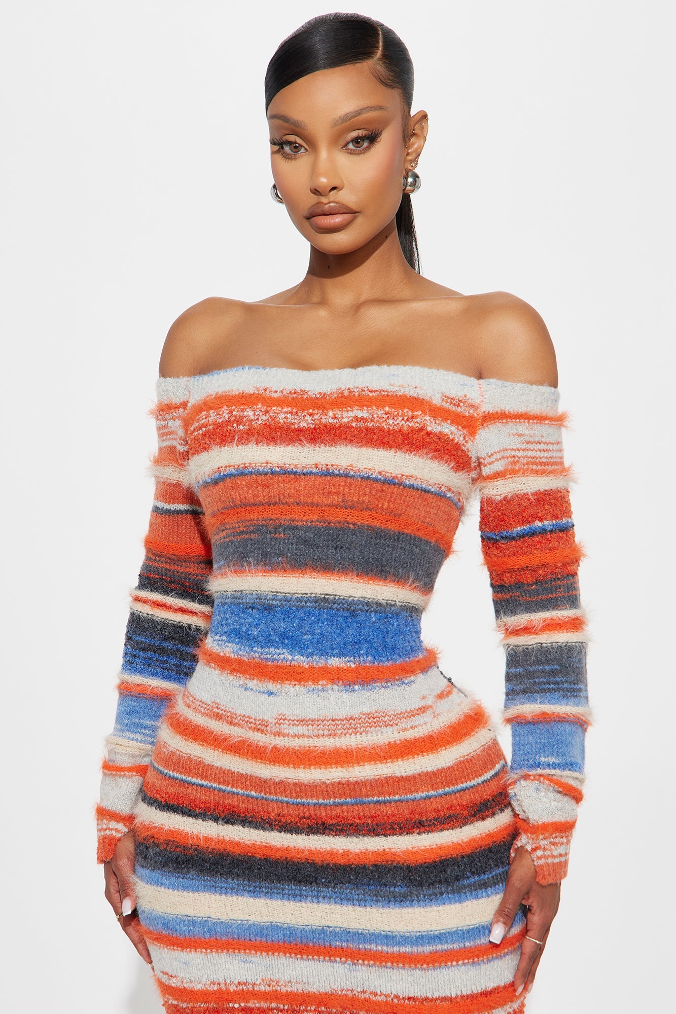 Faye Sweater Maxi Dress - Orange/combo