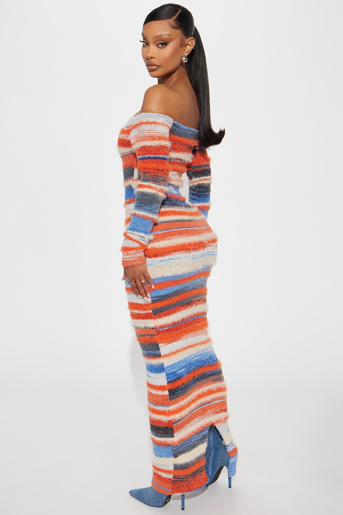 Faye Sweater Maxi Dress - Orange/combo