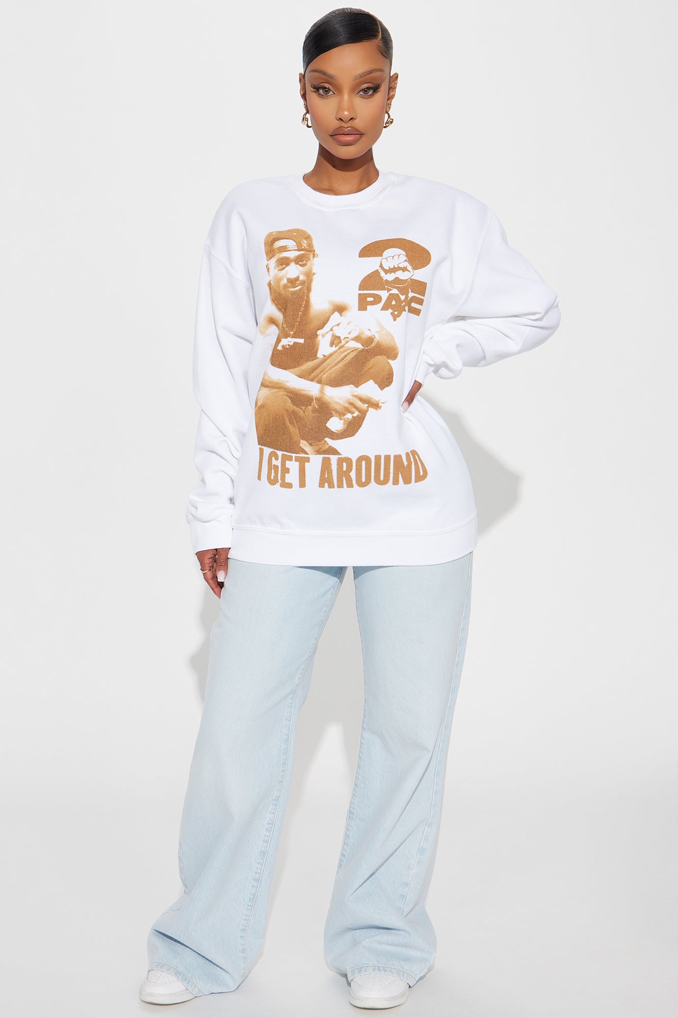 Tupac I Get Around Crew Neck Sweatshirt - White