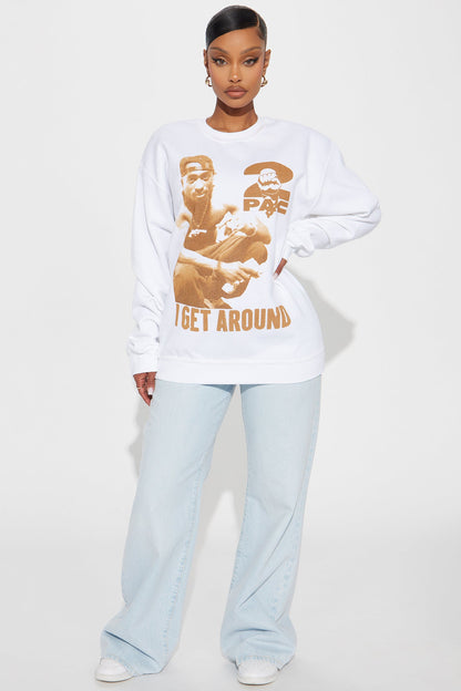Tupac I Get Around Crew Neck Sweatshirt - White