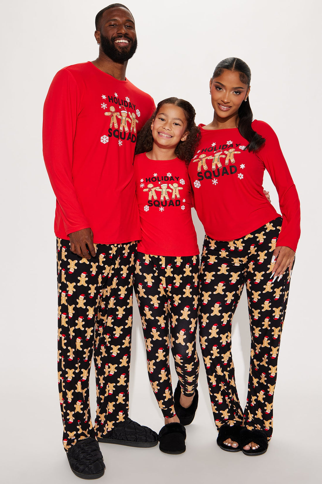 Mini Holiday Squad Gingerbread Matching Family Pant Set - Red/Black