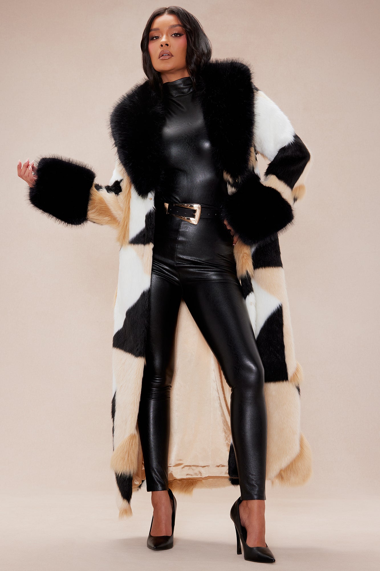 Penthouse Faux Fur Coat - Brown/combo