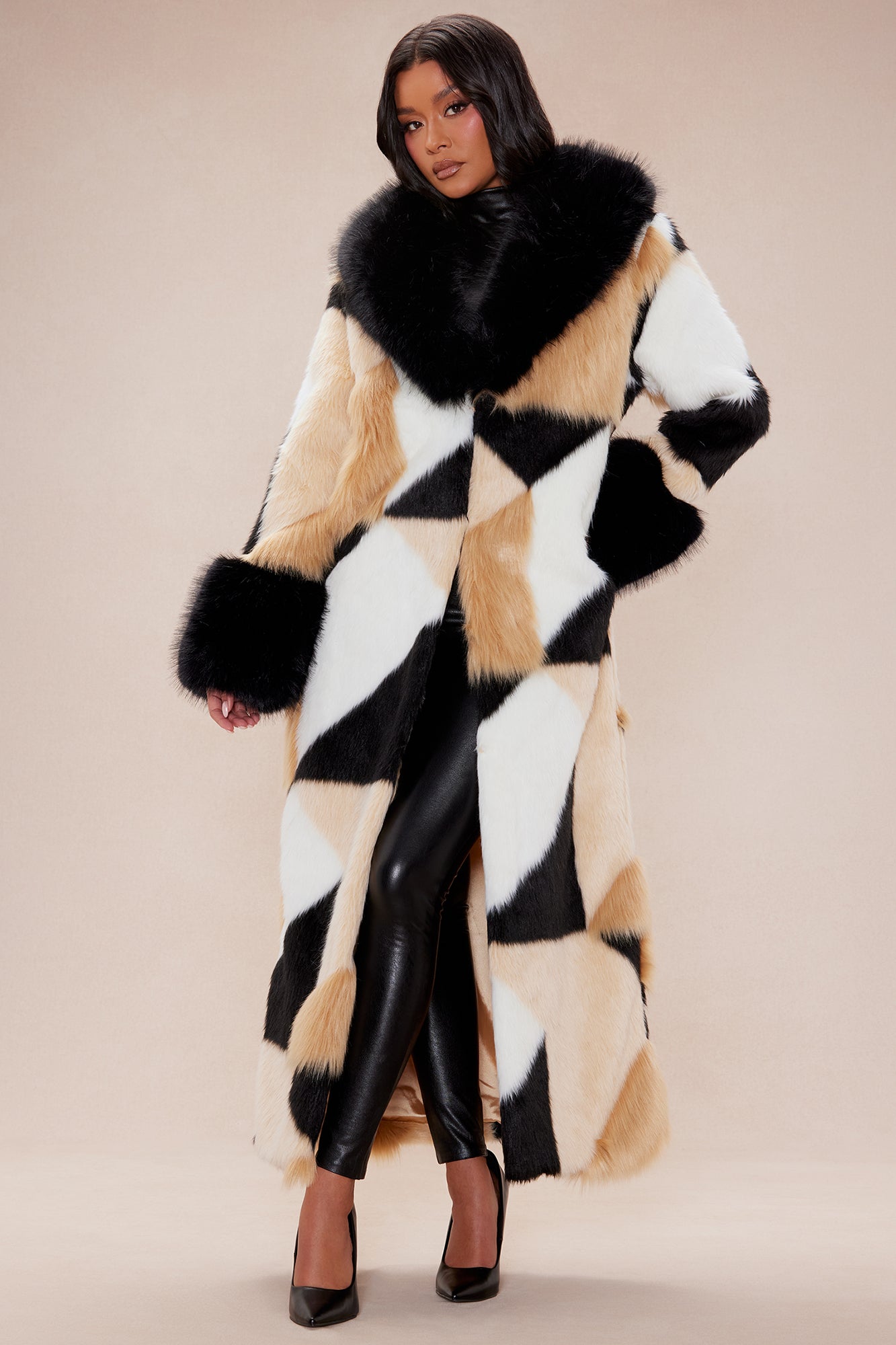 Penthouse Faux Fur Coat - Brown/combo