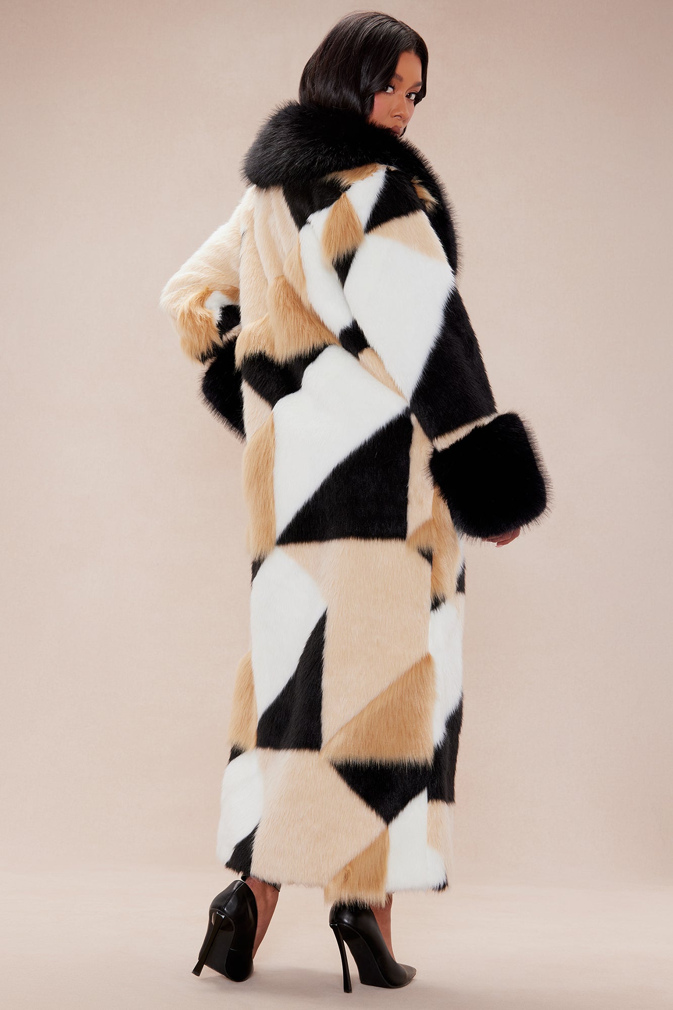 Penthouse Faux Fur Coat - Brown/combo