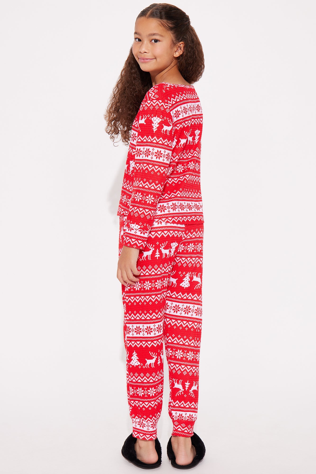 Mini Holiday Vibe Brushed Waffle Jogger Set - Red