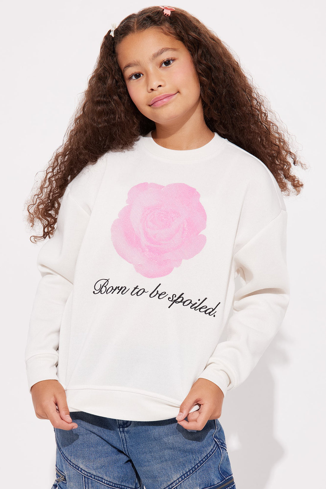 Mini Born To Be Spoiled Crew Neck Sweatshirt - Off White