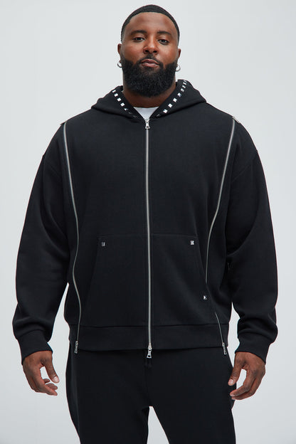 Tyson Sleaze Studded Zip Up Hoodie - Black