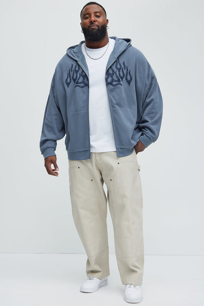 Tyson Bling Oversized Zip Hoodie - Blue