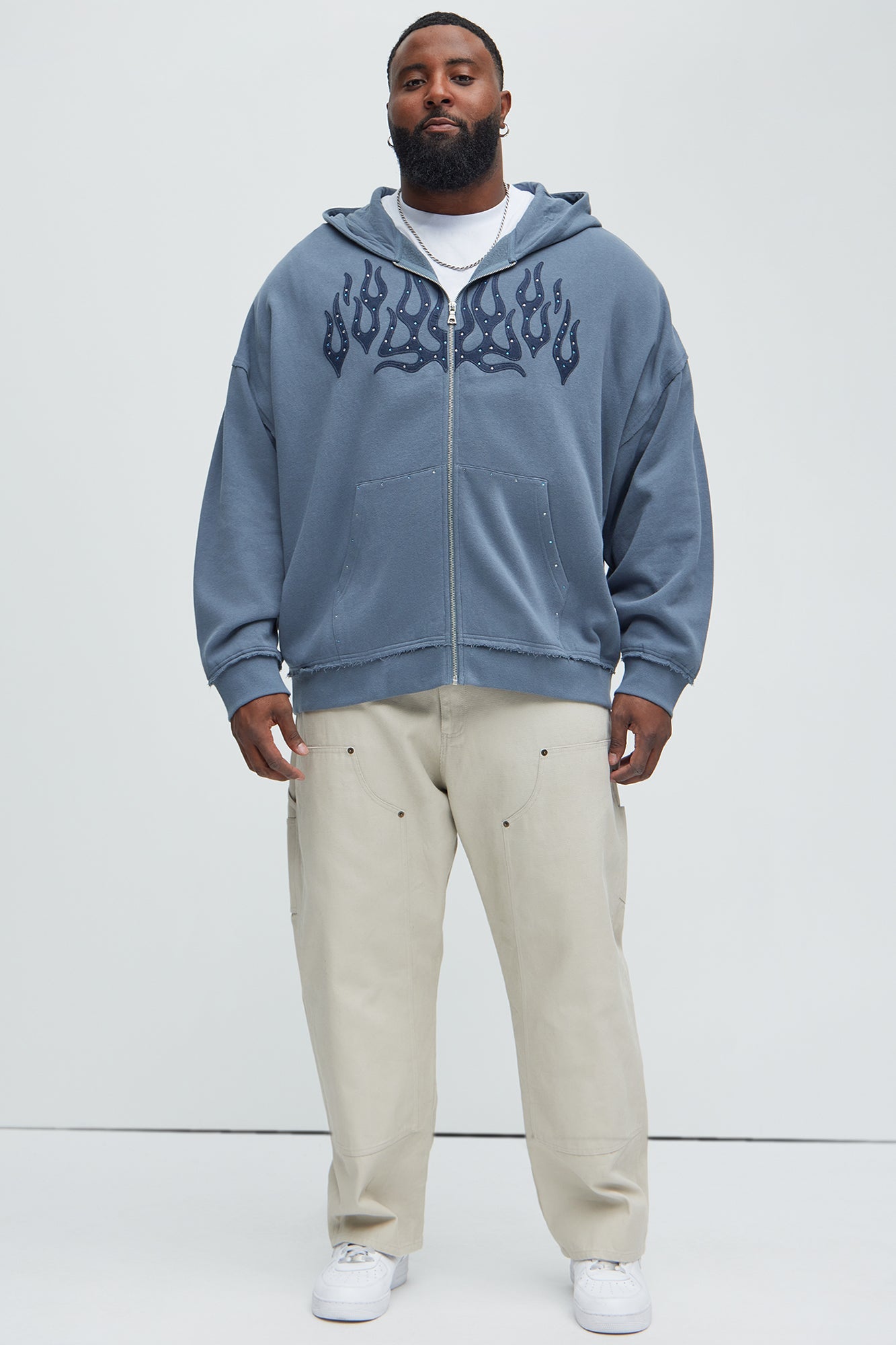 Tyson Bling Oversized Zip Hoodie - Blue