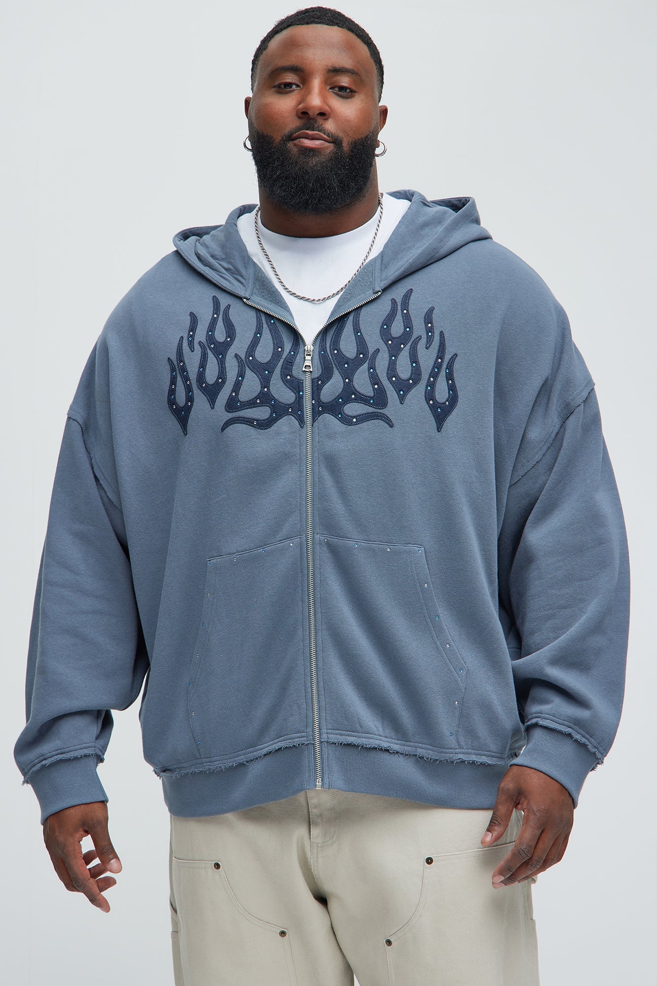Tyson Bling Oversized Zip Hoodie - Blue