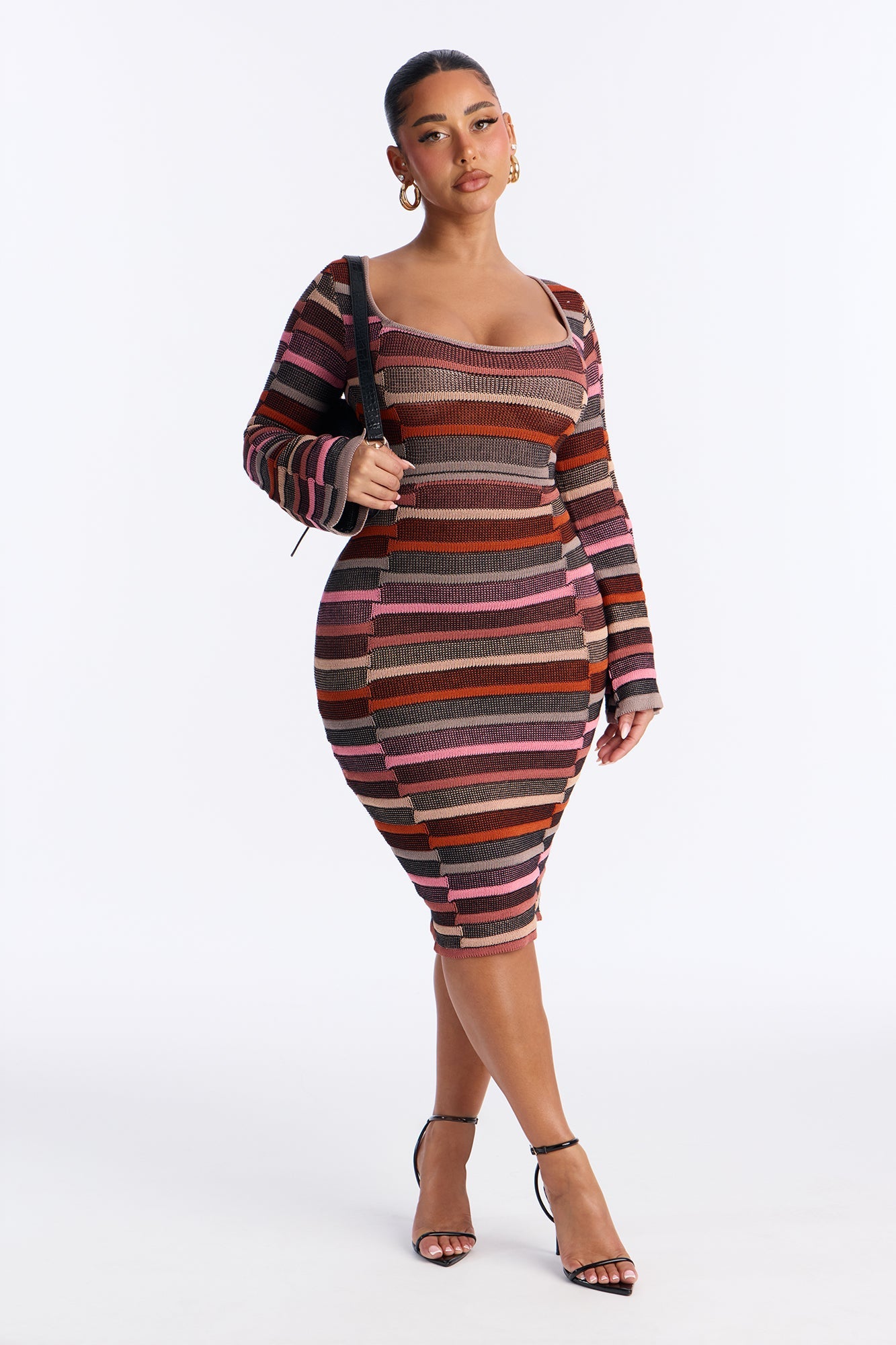 Fall For Me Striped Sweater Midi Dress - Rust/combo