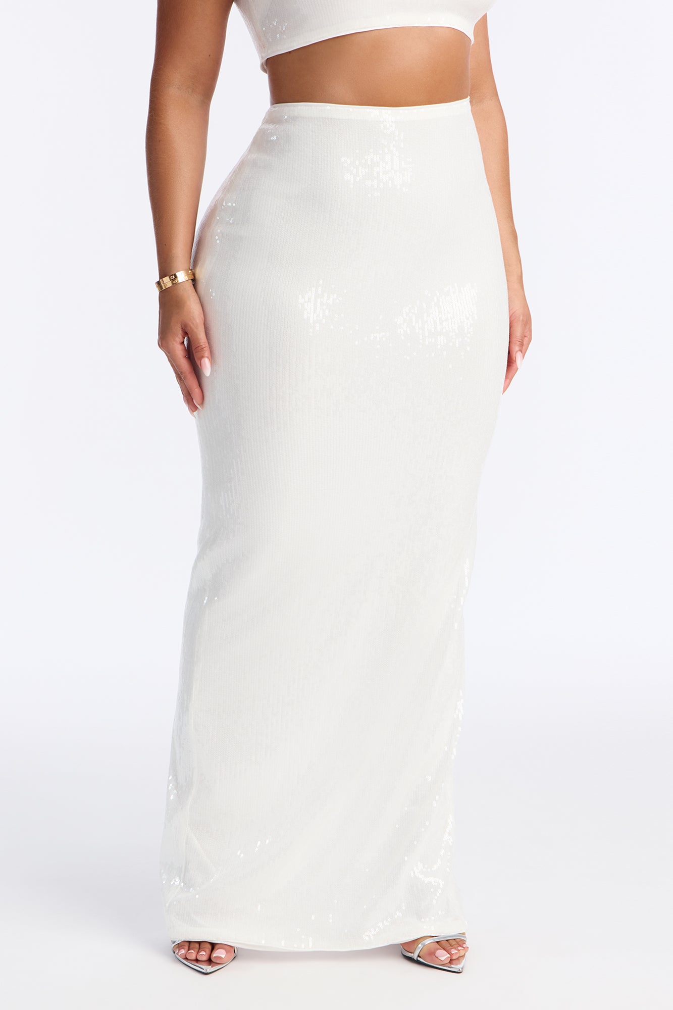 Velina Sequin Column Maxi Skirt - White
