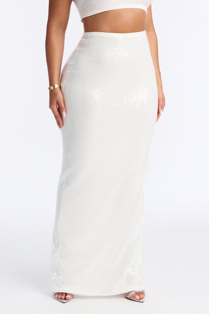 Velina Sequin Column Maxi Skirt - White