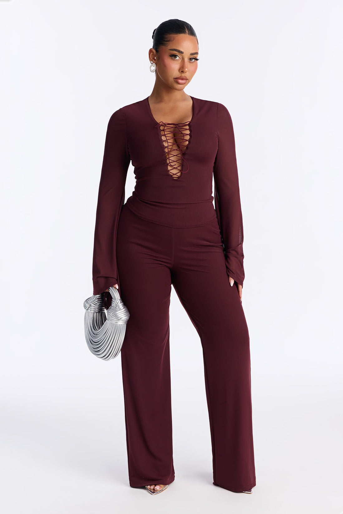 Monett Mesh Pant Set - Chocolate