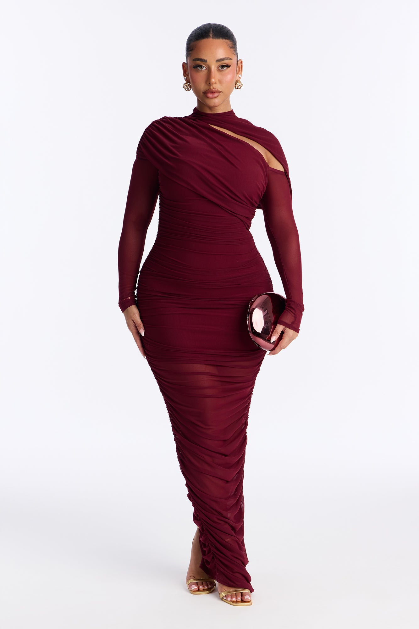 Tongue Tied Ruched Maxi Dress - Burgundy