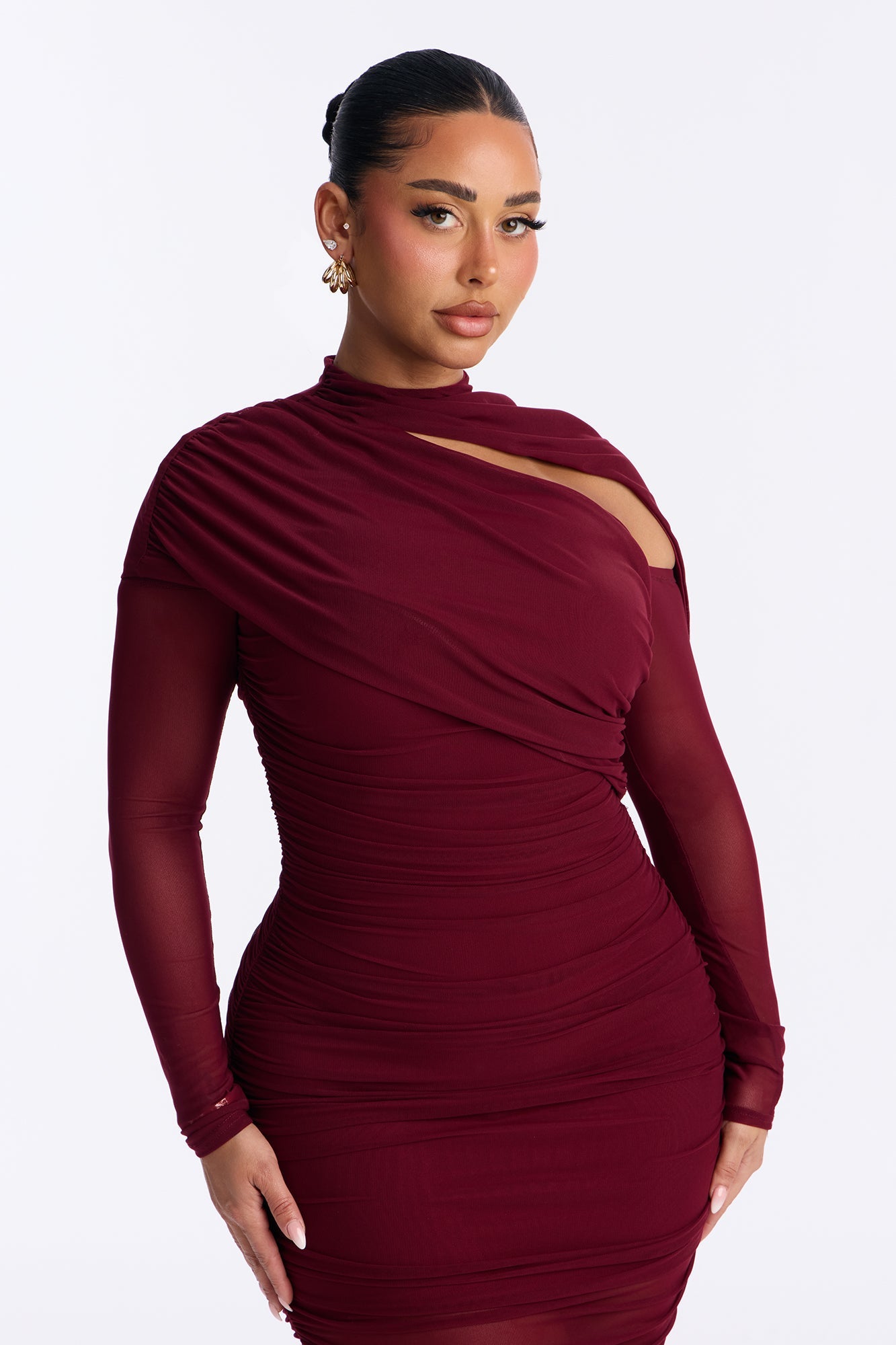 Tongue Tied Ruched Maxi Dress - Burgundy
