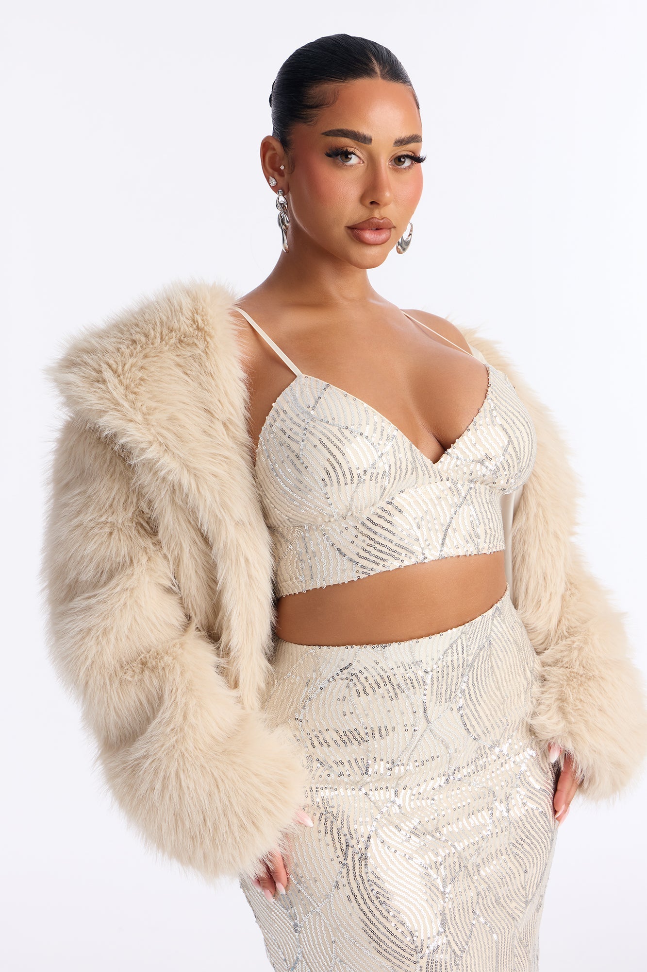Love Or Lust Sequin Maxi Skirt Set - Cream