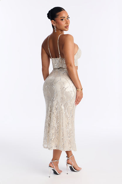 Love Or Lust Sequin Maxi Skirt Set - Cream